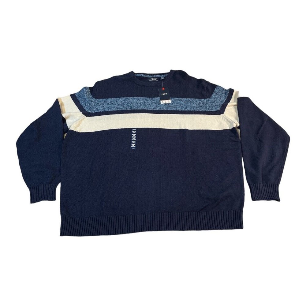IZOD Classic‎ Crewneck Knit Sweater  Color Block Navy Blue XXL NWT MSRP 60